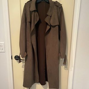 Olive Green Suede Trench Coat